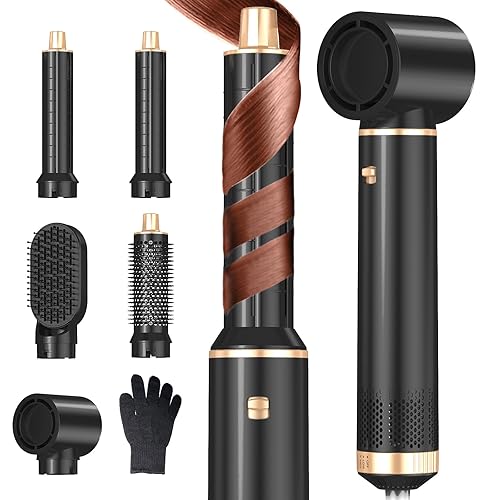 5 in 1 Hair Dryer Brush Hot Air Curling Brush Negative Ion Air Styler，Multi Function Blow Dryer Brush with Curling Wand, Straightening Brush, and Volumizing Hot Air Brush for All Hair Types（Black） - Black