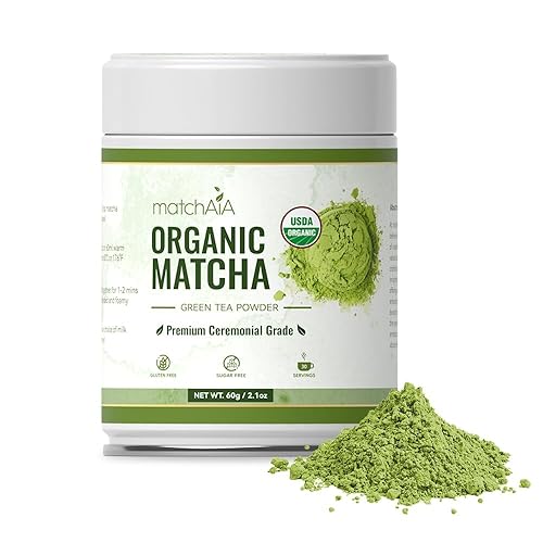 MatchAiA Premium Ceremonial Grade, USDA-Certified Organic Matcha, 100% Pure Green Tea Powder, First Spring Harvest, Sugar Free, Gluten Free (60g / 2.1oz Tin Can) - 2.1 Ounce (Pack of 1)