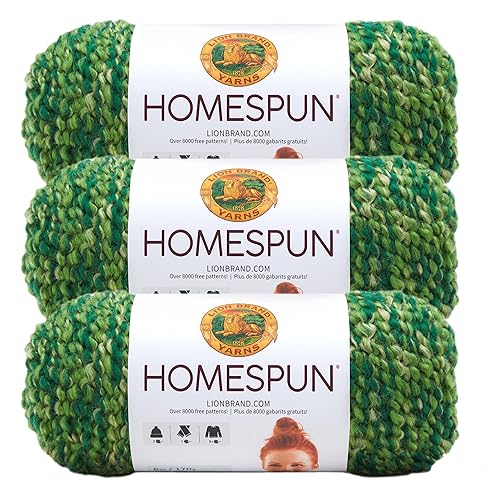 Lion Brand Yarn Homespun Yarn, Soft Bulky Yarn for Knitting, Crocheting, and Crafting, 3 Pack, Forest 