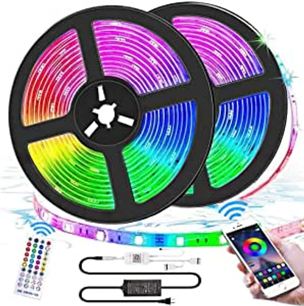 Bluetooth LED Lights Strips 32.8ft with APP Control, Music Sync Waterproof Flexible RGB Color Changing LED Strips Lights for Bedroom Room,LED Neon Tape Rope Lights with Remote for Gaming Mood Lighting