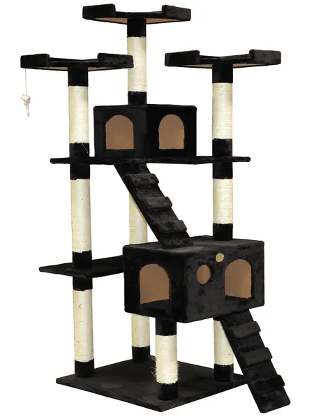 Go Pet Club 72" Premium Cat Tree Kitty Tower Kitten Condo for Indoor Cats with Scratching Posts, Condos, Ladders, Soft Perches, and Hanging Toy Cat Activity Center Furniture, Black