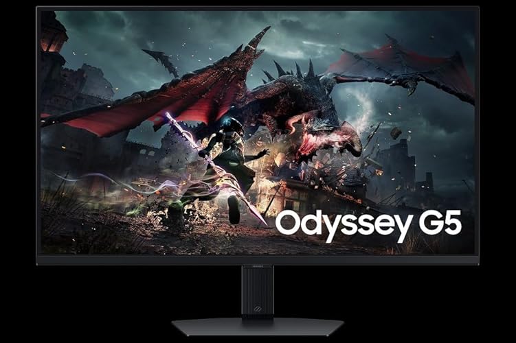 Samsung 32 Inch Odyssey G5 QHD Black Gaming Monitor with 180 Hz Refresh Rate, 1 ms, G Sync, VESA DisplayHDR400, Ergonomic Stand - (LS32DG500ENXZA) [Canada Version] (2024)