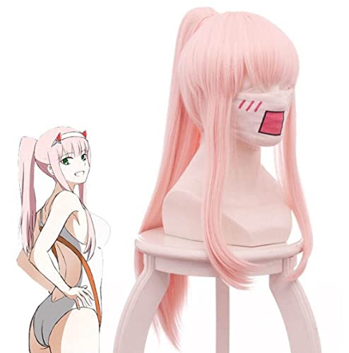 Cosplay Wig 65cm DARLING in the FRANXX Zero Two Cosplay 02 Swimsuit Styling 65cm Long Pink Ponytail Synthetic Hair Wig Perucas