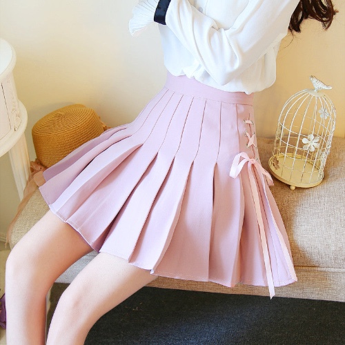 Sweet bow high waist pleated skirts YV2025 | S / pink