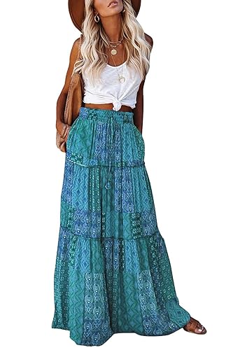 Punude Women's 2024 Summer Skirt High Waist Flowy A Line Boho Skirt Maxi Skirt with Pockets
