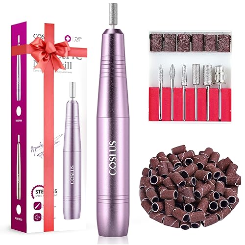 COSLUS Electric Nail Drill File Professional: for Acrylic Gel Dip Powder Nails Portable Nail Drill Machine Kit Manicure Pedicure Tools Polishing Set with Nail Drill Bits Sanding Bands - Dark Purple
