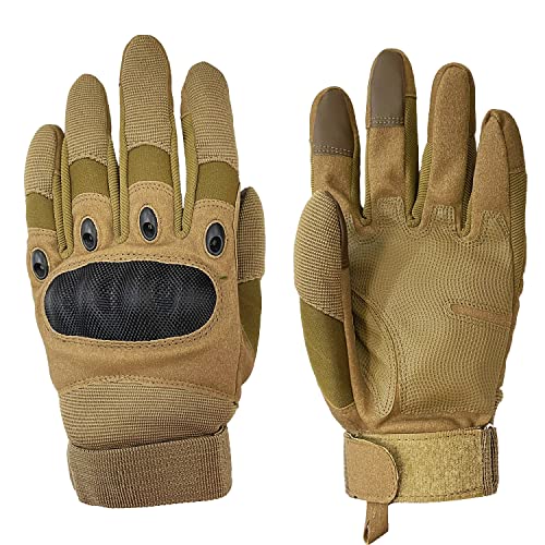 Sutekus Tactical Gloves Hard Knuckle Gloves with Touchscreen Fingers Hand Gear for Hiking, Camping, Hunting, Combat, Shooting, Cycling, Motorcycle - Medium - Tan
