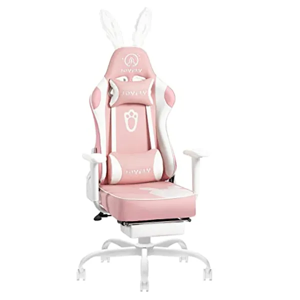 JOYFLY Pink Gaming Chair,Kawaii Gamer Chair with Footrest High Back Ergonomic Office Chair for Adults Girls, Racing Style Swivel Chair with Headrest and Lumbar Support, 350lbs, Gift, Pink