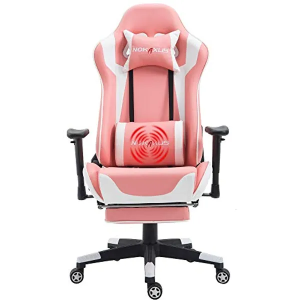 NOKAXUS Office Chair,Gaming Chair With Footrest Lumbar Support for Adults,PU Leather Ergonomic Massage Chair For Home,Computer Video Gamer Chair(YK-6008-PINK)