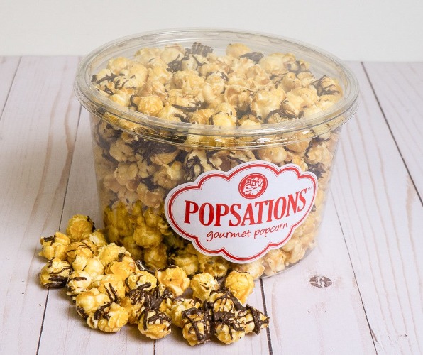 Clear Gourmet Popcorn Tubs | Dark Chocolate Caramel Drizzle