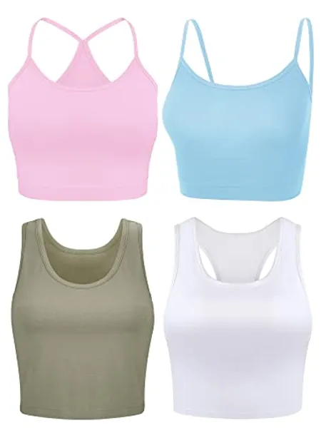 Boao 4 Pieces Crop Tops for Women, Basic Workout Tops Spaghetti Strap Tank Tops Sleeveless Racerback Cami for Sports Gym