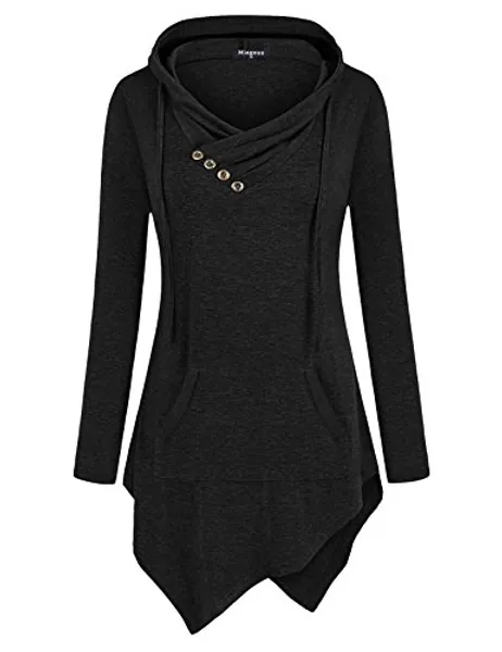Miagooo Womens Cross Neck Uneven Hemline Hoody Long Sleeve Loose Flare Tunic Henley