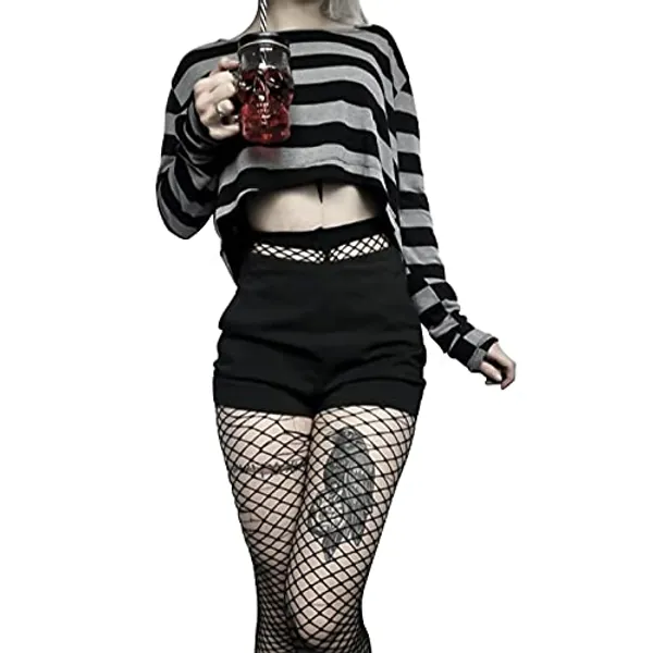 Women Harajuku Oversized Stripe Casual Long Sleeves Crewneck T-Shirt Tee Tops