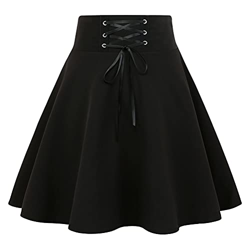 IDEALSANXUN Gothic Plaid Mini Skirts for Women 2024 Short High Waist Plaid Skirts - Medium - A Pure Black