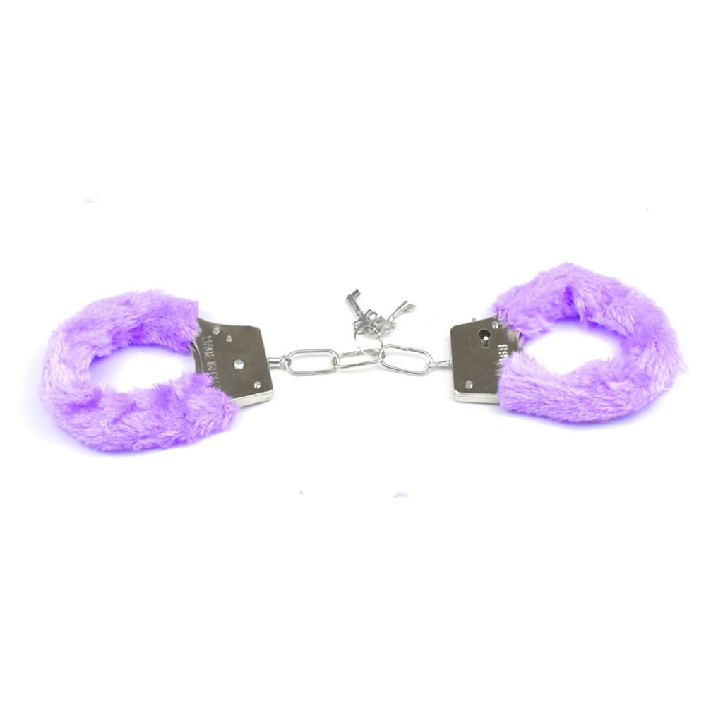 TingXiu Wrist Plush Fluffy Handcuffs Bracelet Leg Cuffs Anklet Bangle Adjustable Chain Party Cosplay Toy Play Games,Purple - 
