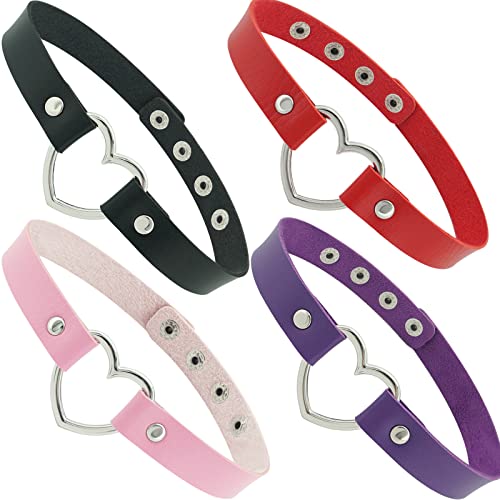 ETHOON Love Heart Adjustable Leather Choker Punk PU Necklace Goth Choker Soft Collar Chain for Women Girls - P4-Heart-Black Pink Purple Red
