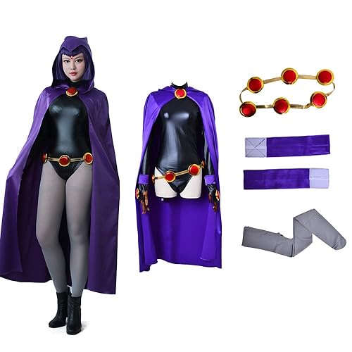miccostumes Women's Costume Magical Girl Cosplay Fighting Bodysuit Full Set With Purple Hooded Cloak - Medium