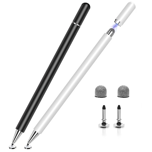 Stylus Pen for iPad 2 Pack, LIBERRWAY 2 in 1 Disc Stylus Pens for Touch Screens, Capacitive Stylus with Magnetic Cap, Compatible with iPad iPhone Pro Android Chromebook (White & Black) - Black and White