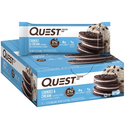 Quest Nutrition Cookies & Cream Protein Bars, High Protein, Low Carb, Gluten Free, Keto Friendly, 12 Count - Cookies And Cream 12 Count