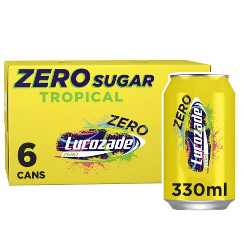 Lucozade Zero Fizzy Drink, Tropical Flavour, Sugar Free, Low Calorie, 6 Pack, 330ml Cans - Tropical - 330 ml (Pack of 6)