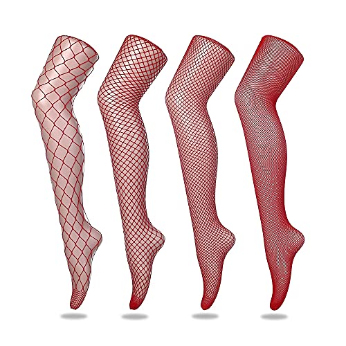 FLORA GUARD High Waist Tights Fishnet Stockings - Red