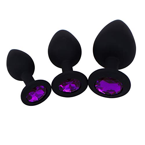 Anal Sex Trainer 3PCS Silicone Jeweled Butt Plugs, Eastern Delights Anal Sex Toys Kit for Starter Beginner Men Women Couples, Black