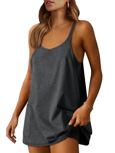 ANRABESS Women Summer Mini Romper Dress Workout Tennis Active Sports Athleisure Outfits built in Shorts Trendy Vacation - XX-Large - Deep Gray