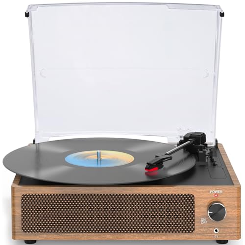 Vintage Record Player for Vinyl with Speakers Retro Turntable for Vinyl Records, Belt-Driven Turntable Support 3-Speed Wireless Playback Headphone AUX-in RCA Line LP Vinyl Players Wood Grain - Light Brown