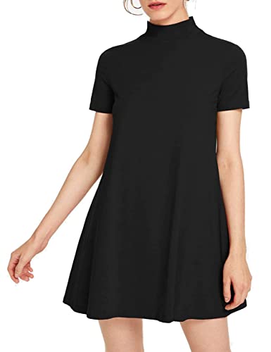 Milumia Women's Casual Mock Neck T Shirt Dress Short Sleeve Loose Swing Dress - XX-Large - Black