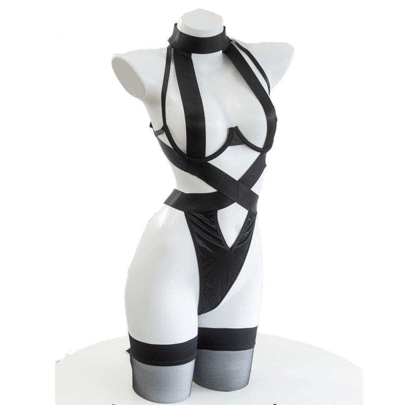 'Disaster' Black Strap Sexy Gothic Lingerie - A / XL