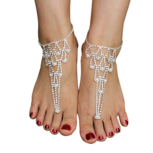 EQLEF® 1 par de diamantes de imitación sandalias descalzas damas de honor joyería de boda de playa dedo del pie anillo Anklets