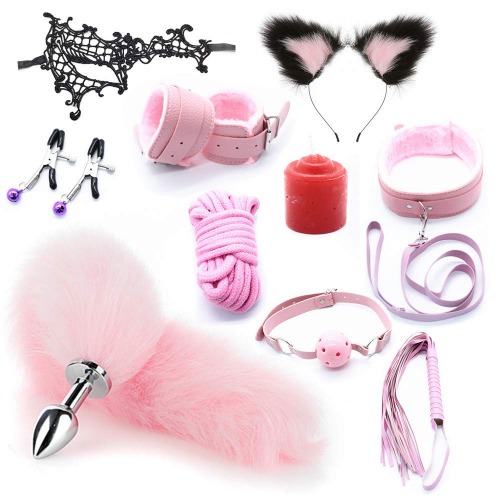 10PCS Rosa puro omnipotente Fox Rabbit Aǹāl Piúg Cute Masquerade Couple Toy Set Traje de baño Bikini Ropa interior Props Hermoso kit de regalos