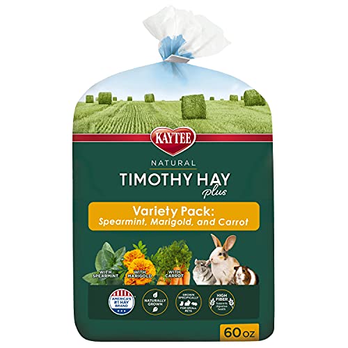 Kaytee Timothy Hay Plus Spearmint/Marigold/Carrot 3 Flavor Variety Pack for Pet Guinea Pigs, Rabbits & Other Small Animals, 60 Ounce (Pack of 1) - Variety Pack