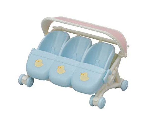 Calico Critters Triplets Stroller, Dollhouse Accessory Set for Triplet Figures , Blue - CC Triplet Stroller