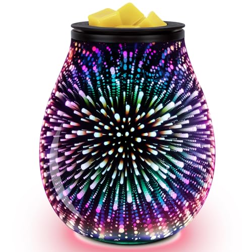 Bobolyn Electric Wax Melts Burner Glass Fragrance Oil Wax Warmer Scented Wax Warmer for Home Office Bedroom Living Room Gifts 7 Led Colors Changing Light with 3D Effect - Fireworks - Heat Plate-3d Fireworks