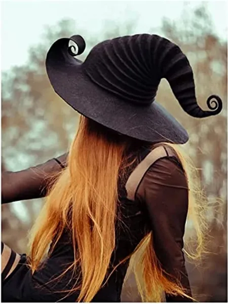 atcryih New Halloween Party Felt Witch Hats, Black Crooked Witch Hat for Halloween Decoration, Witch Hat Costume for Women