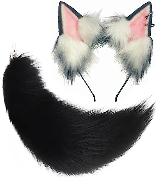 Forssils Fox Ears and Tail Set Wolf Cat Ears Cosplay Costume