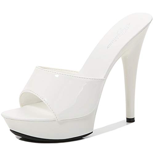 YIYA High Heeled Mules for Women Open Toe Stilettos Sandals Summer Platform High Heels Slides Dress Party Backless Shoes - 9 - White