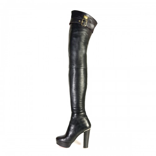 Overknee Stiefel schenkelhoch Blockabsatz Plateau Schnalle Standardgröße