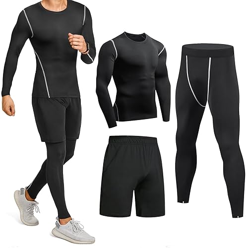 Niksa Ensemble Compression Homme Tenue Sport Fitness Vêtement Running Tee Shirt Compression Legging Sport Short Running - M - Manches longues noires
