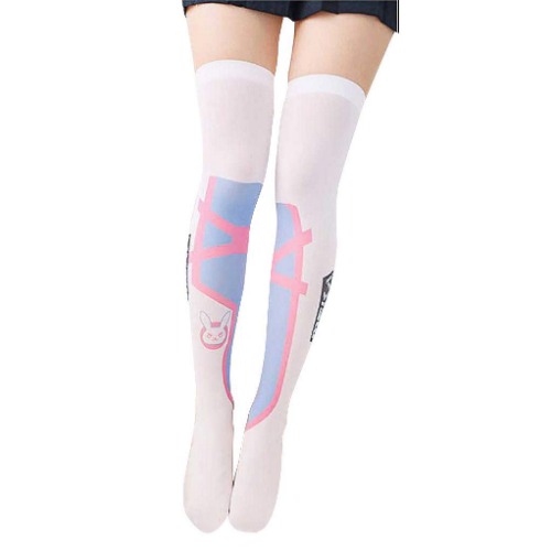 SzBlaZe Women's Cute Kawaii Thin Anime Print Over the Knee Socks Stockings (Pack of 1 Pair) - D.va Print 1