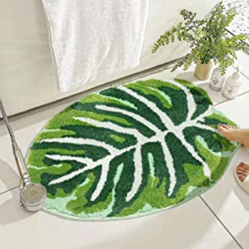 COLORPAPA Bath Mat for Bathroom Green Boho Bathroom Rugs Non Slip Cute Leaves Large Bath Rug Soft Absorbent Washable Carpet for Tub Shower Doormat Decor 24"x32"