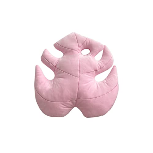 Green Philosophy Co. Plush Monstera Deliciosa Paradise Pink Leaf Shaped Throw Pillow for Couch Sofa Living Room Home Decor Gift for Plant Lovers and Friends Leaves Decoration Cushion Bedroom - Monstera Deliciosa Paradise Pink
