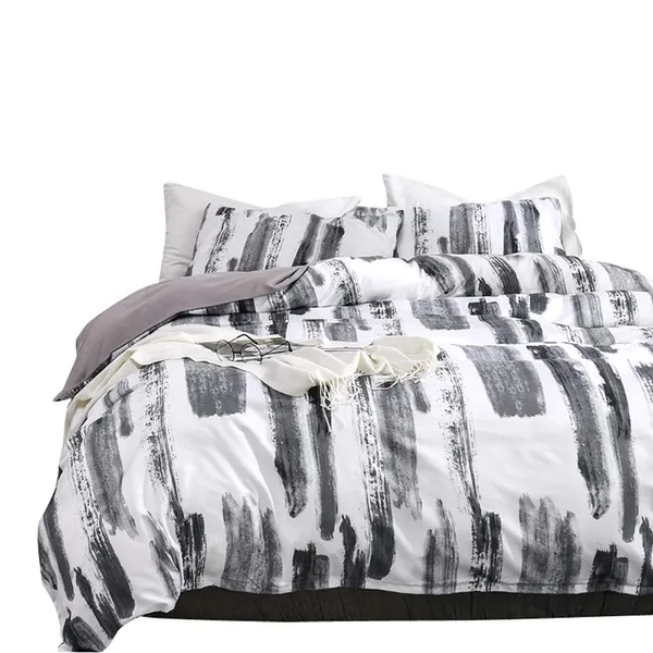 Feelyou Black and White Printed Duvet Cover Set Modern Geometric Comforter Cover Set Full Size Soft Microfiber Bedding Set, 1 Duvet Cover 2 Pillow Shams, with Zipper Closure