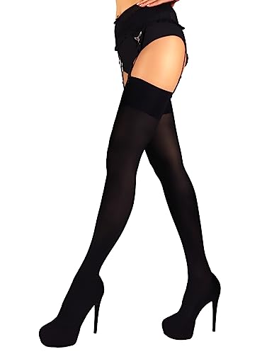 Mila Marutti Women's Thigh High Stockings for Garter Belts Thigh High Tights 40 Denier Nylons - Large - Black