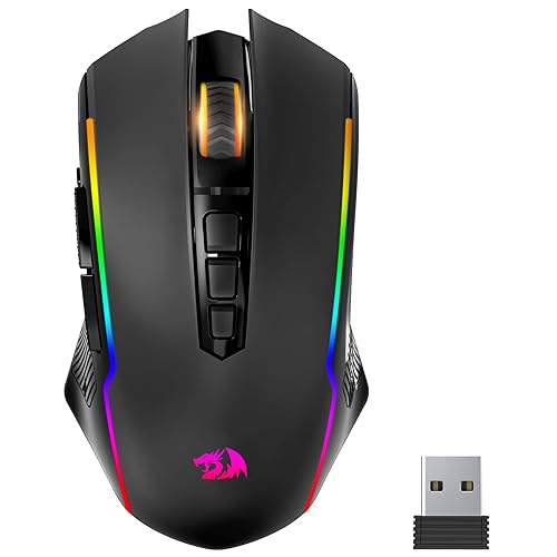 Redragon Gaming Mouse, Wireless Mouse Gaming with 8000 DPI, PC Gaming Mice with Fire Button, RGB Backlit Programmable Ergonomic Mouse Gamer, Rechargeable, 70Hrs for Windows, Mac Gamer, Black - Black - 2.4G/ Wired