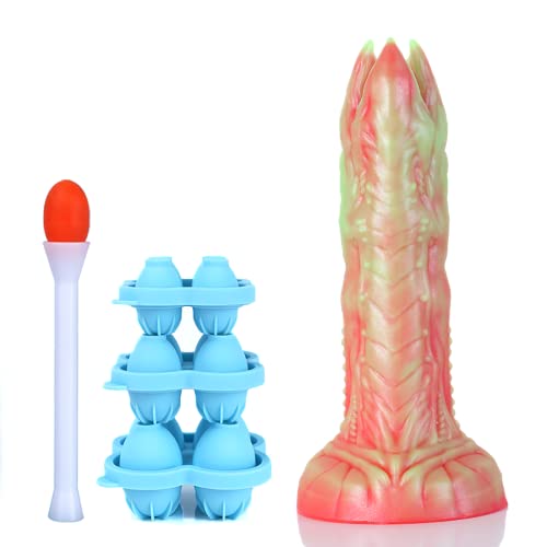 20.0 x 5.5(M) Nothosaur Audrey II Spore Ovipositor Dildo with Gelatine Egg Moulds, Fantasy Alien Sex Toys for Women Men Couple Adults, Spit Ball Anal Toys Butt Plug - M (20 cm) - Piranha Red
