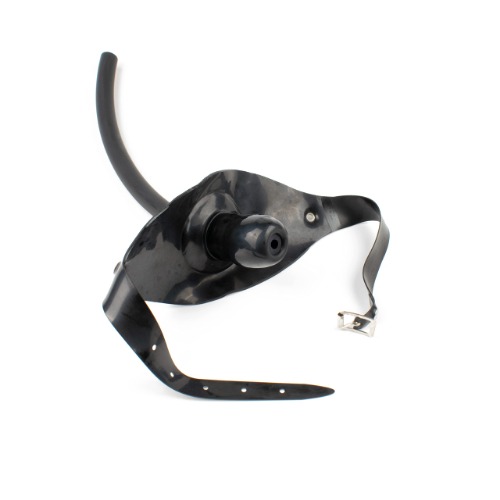 Rubberfashion Latex Knebel - Mundknebel mit Öffnung - Gag Knebel mit Schlauch und Kopfband für Damen und Herren 6 x 3,5 cm - Einheitsgröße Schwarz 0.8 Mm