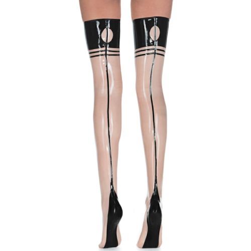 MCWJ Lange Latexstrümpfe mit rundem Rückenausschnitt Gummi-Oberschenkel-Strumpf - Purple With Black L