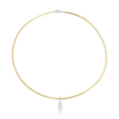 Three Carat Pear Shape Diamond Pendant on Omega Chain | 17" / 14K Yellow